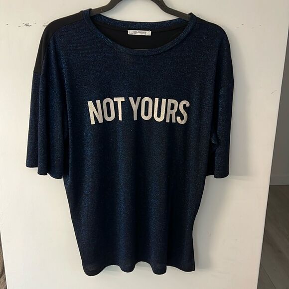 Zara “Not Yours” metallic sparkly blue and black top S​ - Picture 1 of 5